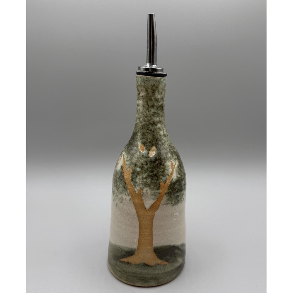 Hand Glazed Earthy Tree Of Life Large  Olive Oil‎ Dispenser Signed